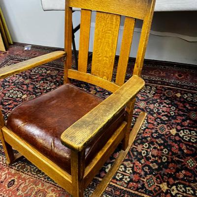Arts & Crafts Rocking Chair, Reddish Seat HAS A FEW REPAIRS ON IT! 