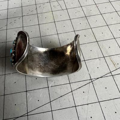 Vintage Old Pawn Silver and Turquoise Watch Cuff Marked FG 