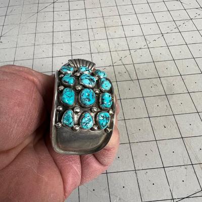 Vintage Old Pawn Silver and Turquoise Watch Cuff Marked FG 
