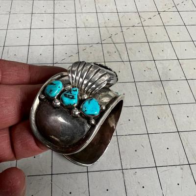 Vintage Old Pawn Silver and Turquoise Watch Cuff Marked FG 