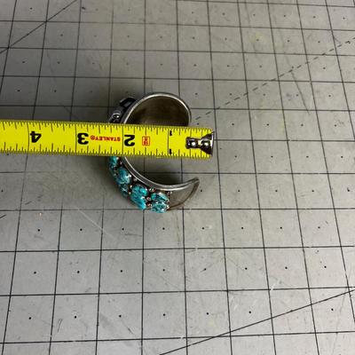 Vintage Old Pawn Silver and Turquoise Watch Cuff Marked FG 