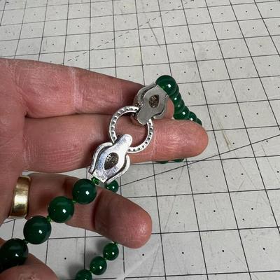 Green Jade Beads with AWESOME Panther Like Clasp