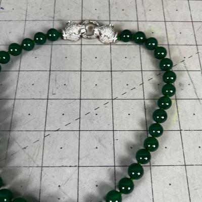 Green Jade Beads with AWESOME Panther Like Clasp