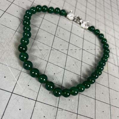 Green Jade Beads with AWESOME Panther Like Clasp