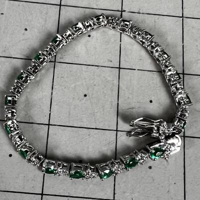 925 Silver with a green Stone TENNIS Bracelet 