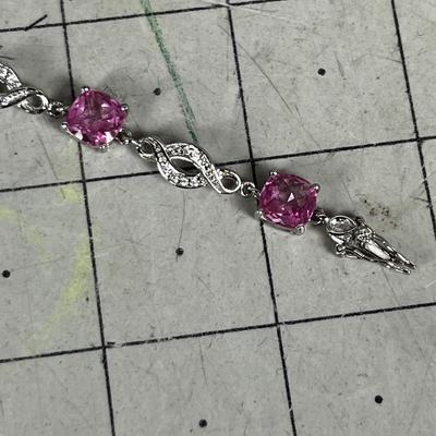 925 Silver with a Pink Square Cut Stone TENNIS Bracelet 