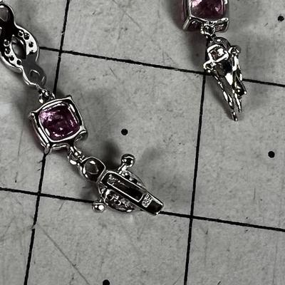 925 Silver with a Pink Square Cut Stone TENNIS Bracelet 