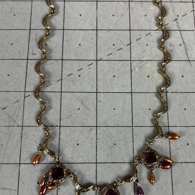 Lavender Stone with Coppery Pearl Teardrop Shape Chocker Necklace