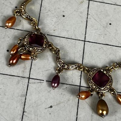 Lavender Stone with Coppery Pearl Teardrop Shape Chocker Necklace