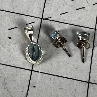 925 Aqua Marine Oval Cut Earing Set plus Pendant