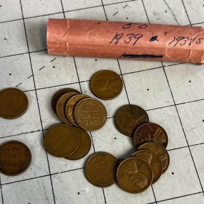 A Roll of 50 Pennies All 1939