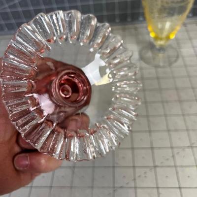2 Pieces of Depression Glass Pink & Yellow 