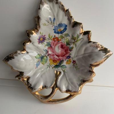 Vintage Gold Leaf Trimmed Candy Dish