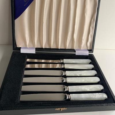 Vintage Sheffield Mother of Pearl Handled Knife Set In Case