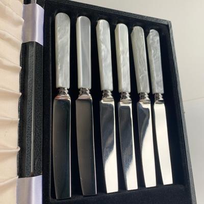 Vintage Sheffield Mother of Pearl Handled Knife Set In Case