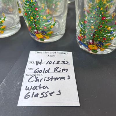 Christmas Tree Gold rim glasses