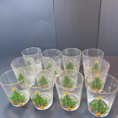 Christmas Tree Gold rim glasses