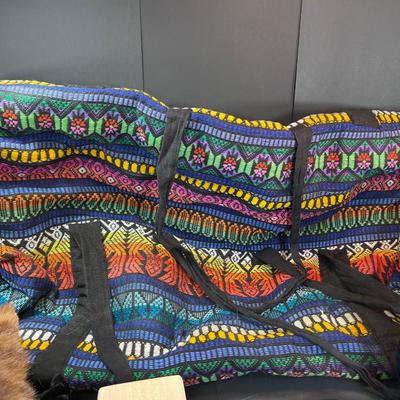 Guatemalan Large drum bag, Ribbon Bed Spread Pillows