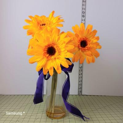 Faux Gerbera Daisies with Vase