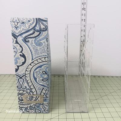 Clear and Blue Paisley Print Desktop Document Holder/Magazine Rack