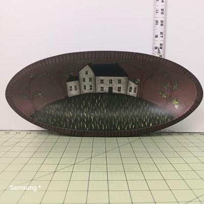 Long Oval Bowl with House Painting