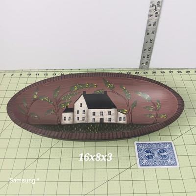 Long Oval Bowl with House Painting