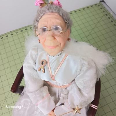 Breast Cancer Awareness Fairy Grandmother Doll with Chair