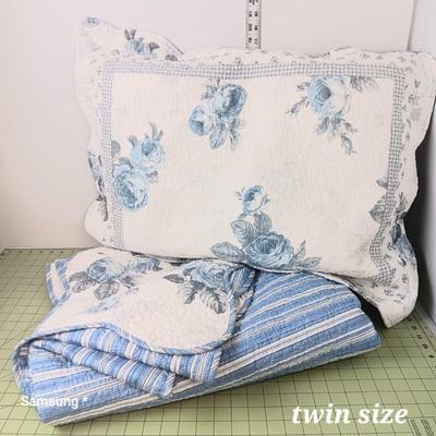 Blue Floral Quilt and Pillow