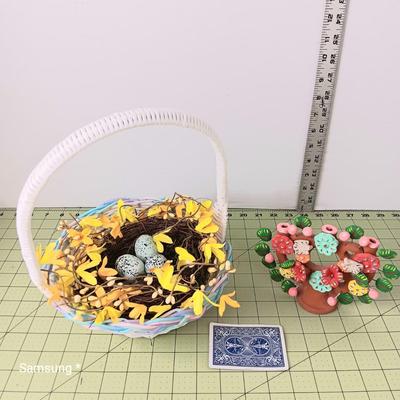 Easter Basket Decor and Flower Figurine