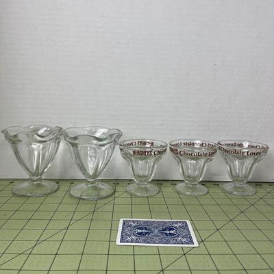 2 Sundae Glasses & 3 Hershey Chocolate Lover  glasses