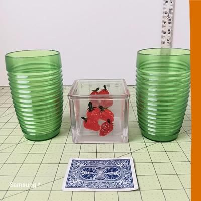 Green Ribbed Glass and Strawberry Candle Holder