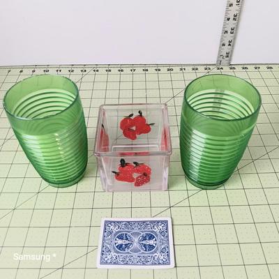 Green Ribbed Glass and Strawberry Candle Holder
