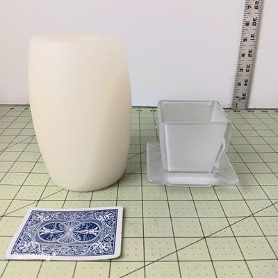 Battery Operated Candle and White Candle Holder
