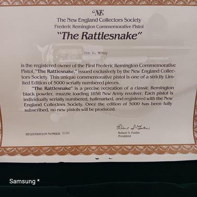 "The Rattlesnake" - The New England Collectors Society Frederic Remington Commemorative Pistol Gun