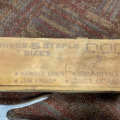 Staple guns and staples with vintage box