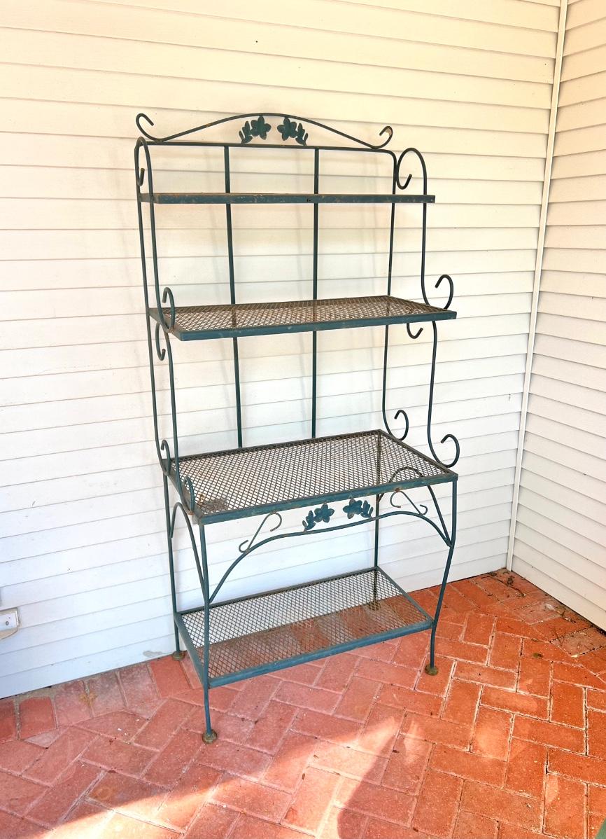 Green Outdoor Wrought Iron Bakers Rack