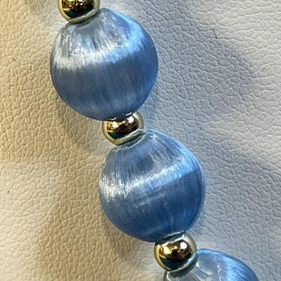 BLUE SILK WRAPPED BEAD NECKLACE AND EARRING SET
