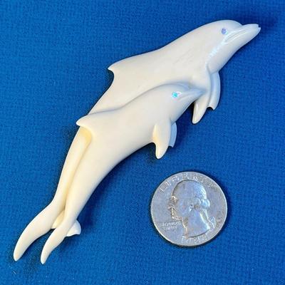 IVORY-LIKE CARVED DOLPHIN PAIR 