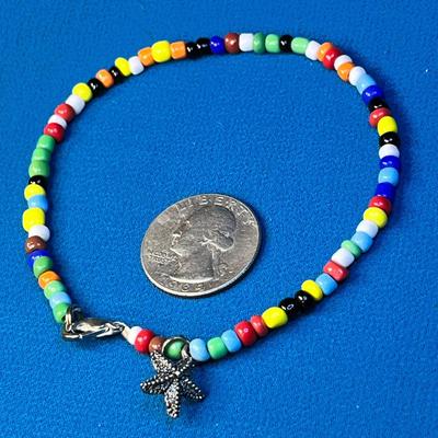 COLORFUL BEAD ANKLE BRACELET WITH STARFISH CHARM