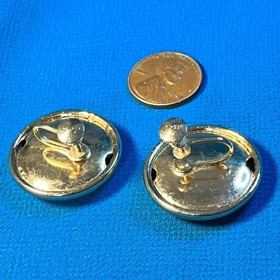 CORO SHINY GOLD TONE METAL BUTTON EARRINGS