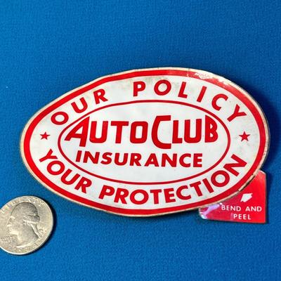 VINTAGE PEEL & PRESS AUTO CLUB INSURANCE WINDOW STICKER 
