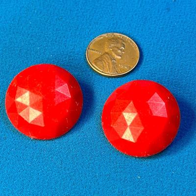 RED FACETED BUTTON EARRINGS MADE IN WESTERN GERMANY