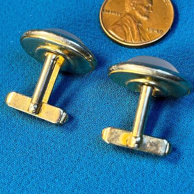 OPALESCENT OVALS IN GOLD TONE SETTING CUFF LINKS by ANSON