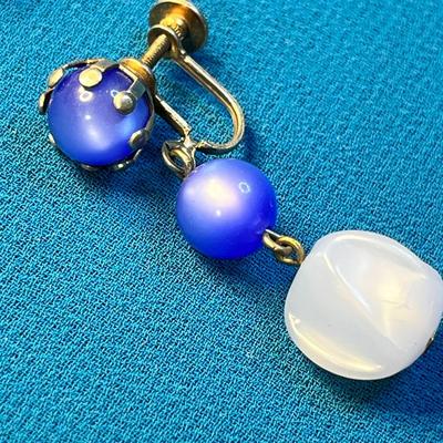 TWO TONE BLUE DANGLY EARRINGS 