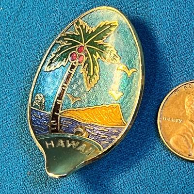COLORFUL CLOISONNE SPOON BOWL "HAWAII" SCENE 