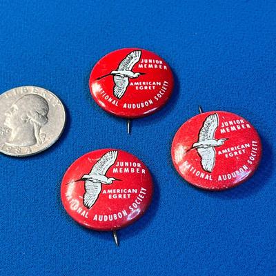 SET OF 3 JUNIOR MEMBER NATIONAL AUDUBON SOCIETY PIN BACKS