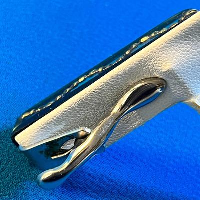 BLACK, GOLD BALL CHAIN EMBEDDED IN LUCITE-LIKE RESIN TIE CLIP