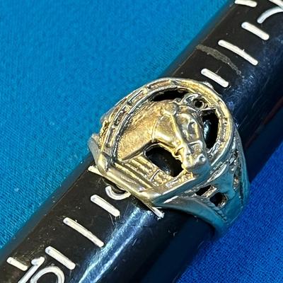 STERLING HORSE, HORSESHOE OPENWORK RING