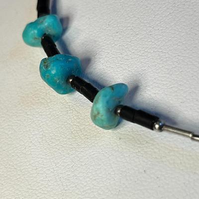 SILVER NECKLACE WITH TUBE BEADS & TURQUOISE