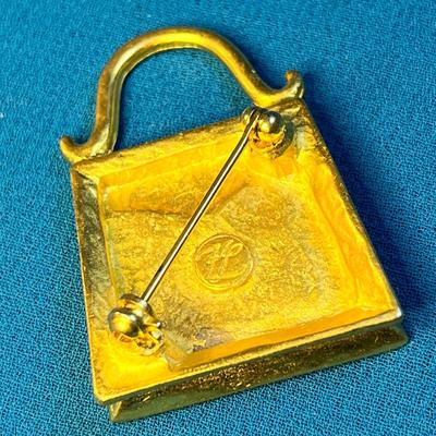 GOLD TONE KARL LAGERFIELD PURSE TAG PIN